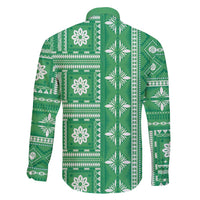 Fiji Masi All Green Family Matching Off Shoulder Short Dress and Hawaiian Shirt Tapa Pattern LT01 - Polynesian Pride