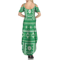 Fiji Masi All Green Family Matching Summer Maxi Dress and Hawaiian Shirt Tapa Pattern - Polynesian Pride