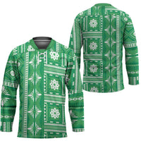 Fiji Masi All Green Hockey Jersey Tapa Pattern LT01 - Polynesian Pride