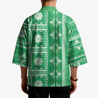 Fiji Masi All Green Kimono Tapa Pattern - Polynesian Pride
