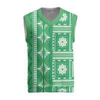 Fiji Masi All Green Christmas Knitted V-Neck Vest Tapa Pattern - Polynesian Pride