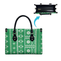 Fiji Masi All Green Leather Bag Tapa Pattern - Polynesian Pride