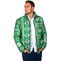 Fiji Masi All Green Padded Jacket Tapa Pattern - Polynesian Pride