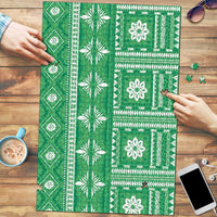 Fiji Masi All Green Puzzle Tapa Pattern - Polynesian Pride