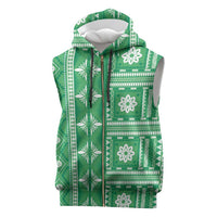 Fiji Masi All Green Sleeveless Zip Hoodie Tapa Pattern LT01 Green - Polynesian Pride