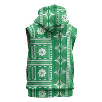 Fiji Masi All Green Sleeveless Zip Hoodie Tapa Pattern LT01 - Polynesian Pride