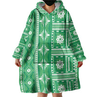 Fiji Masi All Green Wearable Blanket Hoodie Tapa Pattern - Polynesian Pride