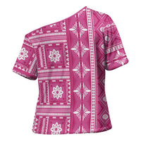 Fiji Masi All Pink Cross Shoulder Shirt Tapa Pattern - Polynesian Pride