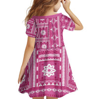 Fiji Masi All Pink Family Matching Off Shoulder Short Dress and Hawaiian Shirt Tapa Pattern - Polynesian Pride