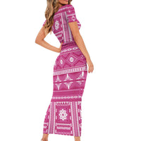 Fiji Masi All Pink Family Matching Short Sleeve Bodycon Dress and Hawaiian Shirt Tapa Pattern - Polynesian Pride