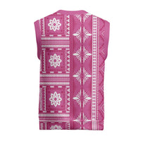 Fiji Masi All Pink Christmas Knitted V-Neck Vest Tapa Pattern - Polynesian Pride