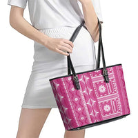 Fiji Masi All Pink Leather Tote Bag Tapa Pattern LT01 - Polynesian Pride