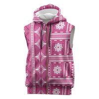 Fiji Masi All Pink Sleeveless Zip Hoodie Tapa Pattern LT01 Pink - Polynesian Pride