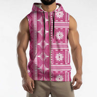 Fiji Masi All Pink Sleeveless Zip Hoodie Tapa Pattern LT01 - Polynesian Pride