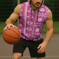 Fiji Masi All Pink Sleeveless Zip Hoodie Tapa Pattern LT01 - Polynesian Pride