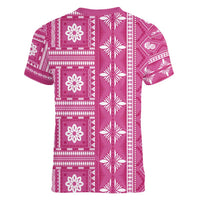 Fiji Masi All Pink Women V-Neck T-Shirt Tapa Pattern - Polynesian Pride