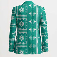 Fiji Masi All Teal Blazer Tapa Pattern - Polynesian Pride
