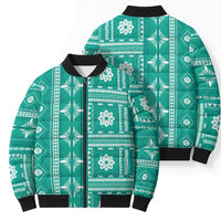 Fiji Masi All Teal Bomber Puffer Jacket Tapa Pattern - Polynesian Pride