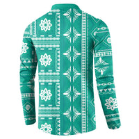 Fiji Masi All Teal Button Sweatshirt Tapa Pattern - Polynesian Pride