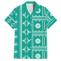 Fiji Masi All Teal Family Matching Off Shoulder Maxi Dress and Hawaiian Shirt Tapa Pattern - Polynesian Pride