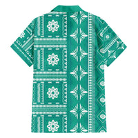 Fiji Masi All Teal Family Matching Short Sleeve Bodycon Dress and Hawaiian Shirt Tapa Pattern - Polynesian Pride
