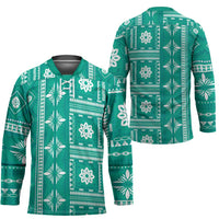 Fiji Masi All Teal Hockey Jersey Tapa Pattern LT01 - Polynesian Pride