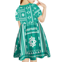 Fiji Masi All Teal Kid Short Sleeve Dress Tapa Pattern - Polynesian Pride