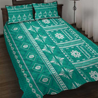 Fiji Masi All Teal Quilt Bed Set Tapa Pattern - Polynesian Pride