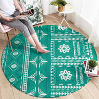 Fiji Masi All Teal Round Carpet Tapa Pattern - Polynesian Pride