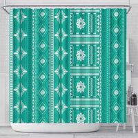 Fiji Masi All Teal Shower Curtain Tapa Pattern - Polynesian Pride