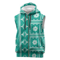 Fiji Masi All Teal Sleeveless Zip Hoodie Tapa Pattern LT01 Teal - Polynesian Pride