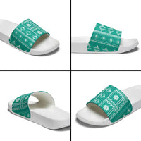Fiji Masi All Teal Slide Sandals Tapa Pattern - Polynesian Pride