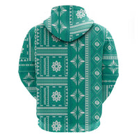 Fiji Masi All Teal Zip Hoodie Tapa Pattern - Polynesian Pride