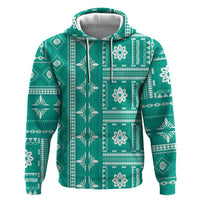 Fiji Masi All Teal Zip Hoodie Tapa Pattern - Polynesian Pride