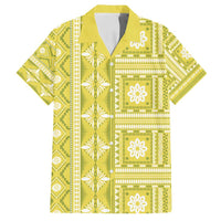 Fiji Masi All Yellow Family Matching Off Shoulder Short Dress and Hawaiian Shirt Tapa Pattern - Polynesian Pride