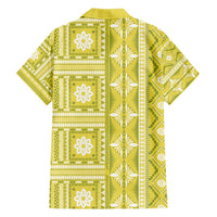 Fiji Masi All Yellow Family Matching Off Shoulder Short Dress and Hawaiian Shirt Tapa Pattern - Polynesian Pride