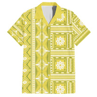 Fiji Masi All Yellow Family Matching Short Sleeve Bodycon Dress and Hawaiian Shirt Tapa Pattern - Polynesian Pride