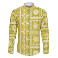 Fiji Masi All Yellow Family Matching Short Sleeve Bodycon Dress and Hawaiian Shirt Tapa Pattern - Polynesian Pride
