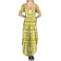 Fiji Masi All Yellow Family Matching Summer Maxi Dress and Hawaiian Shirt Tapa Pattern - Polynesian Pride