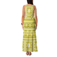 Fiji Masi All Yellow Family Matching Tank Maxi Dress and Hawaiian Shirt Tapa Pattern - Polynesian Pride
