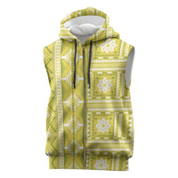 Fiji Masi All Yellow Sleeveless Zip Hoodie Tapa Pattern LT01 Yellow - Polynesian Pride