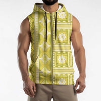 Fiji Masi All Yellow Sleeveless Zip Hoodie Tapa Pattern LT01 - Polynesian Pride
