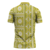 Fiji Masi All Yellow Zipper Polo Shirt Tapa Pattern - Polynesian Pride