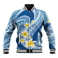 Plumeria Polynesian Blue Glitter Pattern Baseball Jacket LT01 Unisex Blue - Polynesian Pride