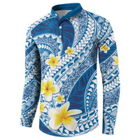 Plumeria Polynesian Blue Glitter Pattern Button Sweatshirt LT01 - Polynesian Pride