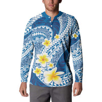 Plumeria Polynesian Blue Glitter Pattern Button Sweatshirt LT01 - Polynesian Pride