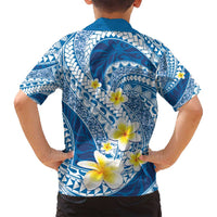 Plumeria Polynesian Blue Glitter Pattern Family Matching Off Shoulder Short Dress and Hawaiian Shirt LT01 - Polynesian Pride