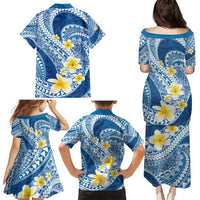Plumeria Polynesian Blue Glitter Pattern Family Matching Puletasi and Hawaiian Shirt LT01 - Polynesian Pride