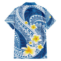 Plumeria Polynesian Blue Glitter Pattern Family Matching Puletasi and Hawaiian Shirt LT01 - Polynesian Pride