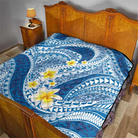 Plumeria Polynesian Blue Glitter Pattern Quilt